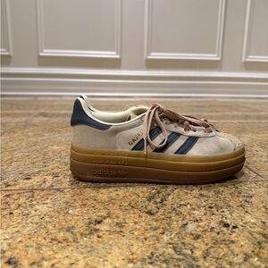Adidas Gazelle Beige and Navy Platform Sneakers